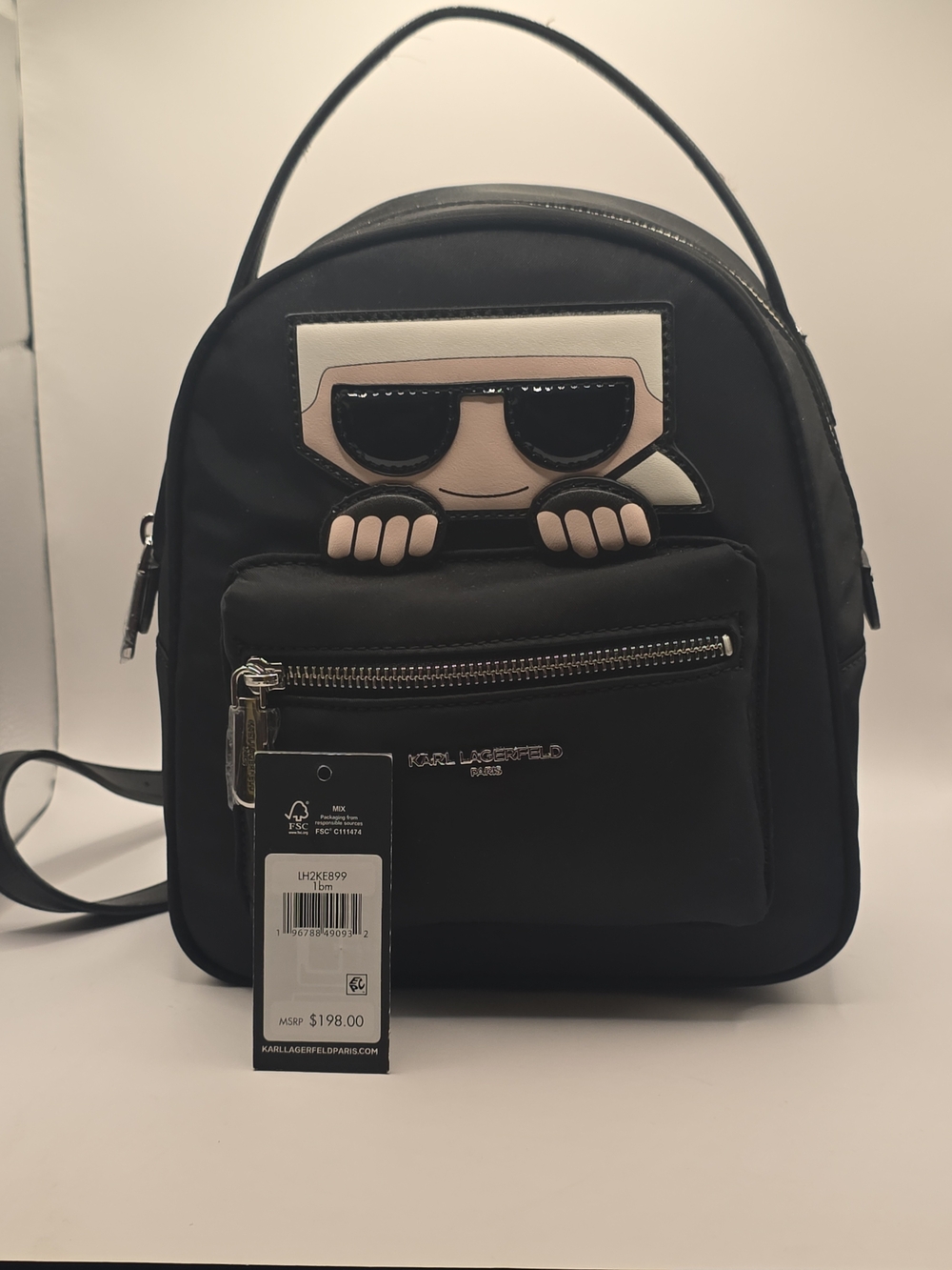Karl Lagerfeld Black Mini Backpack with Graphic Patch